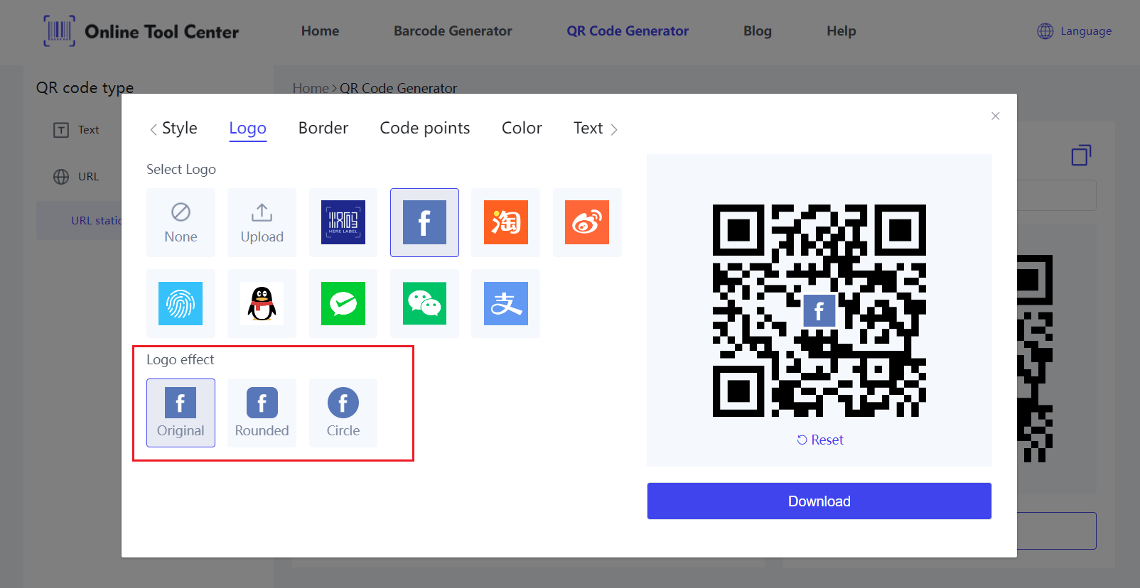 Генератар кода QR Facebook з logos.png