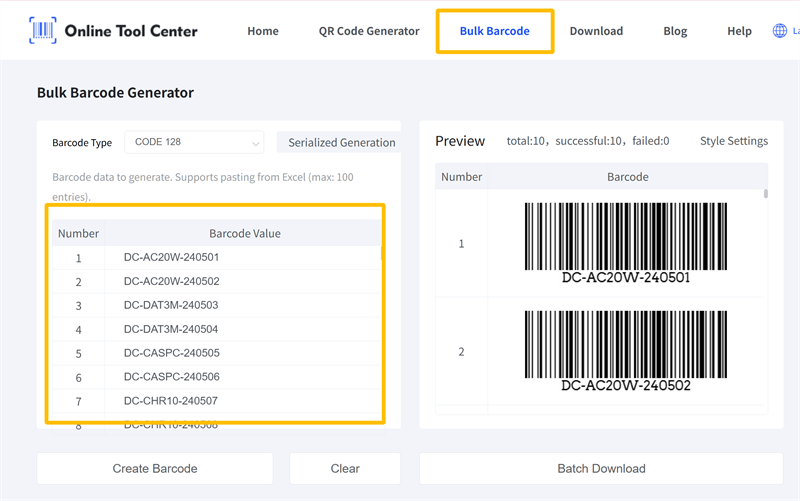 bulk barcode generator генератар штрых-кодаў