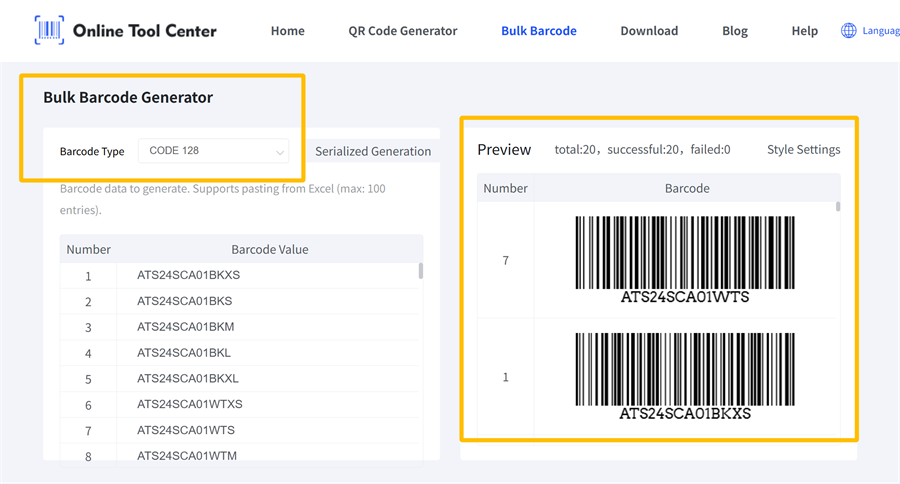 bulk barcode generator генератар штрых-кодаў
