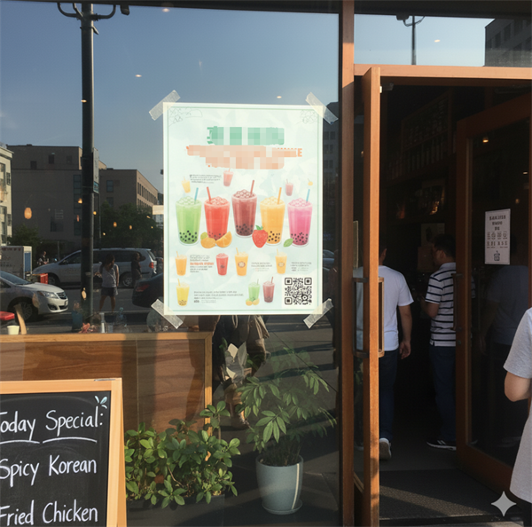 QR-код на рэкламным плакате на ўваходзе крамы