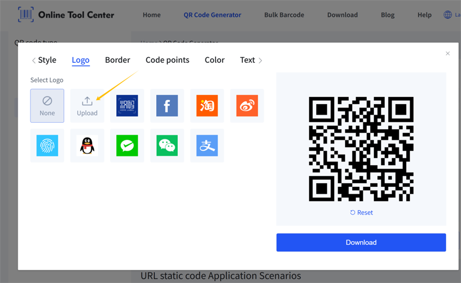 загрузіць лагатып у генератар QR-кода