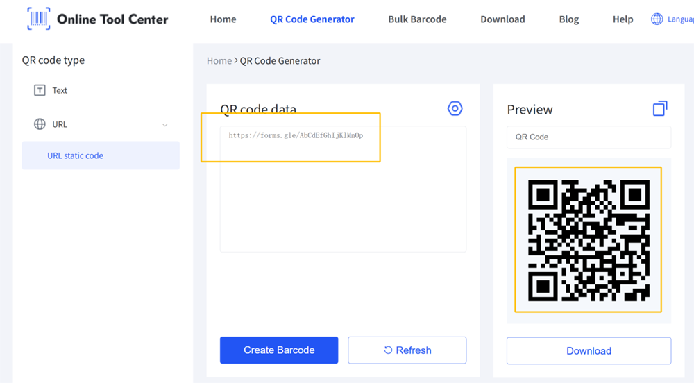 зрабіць QR-код для рэгістрацыйнай формы
